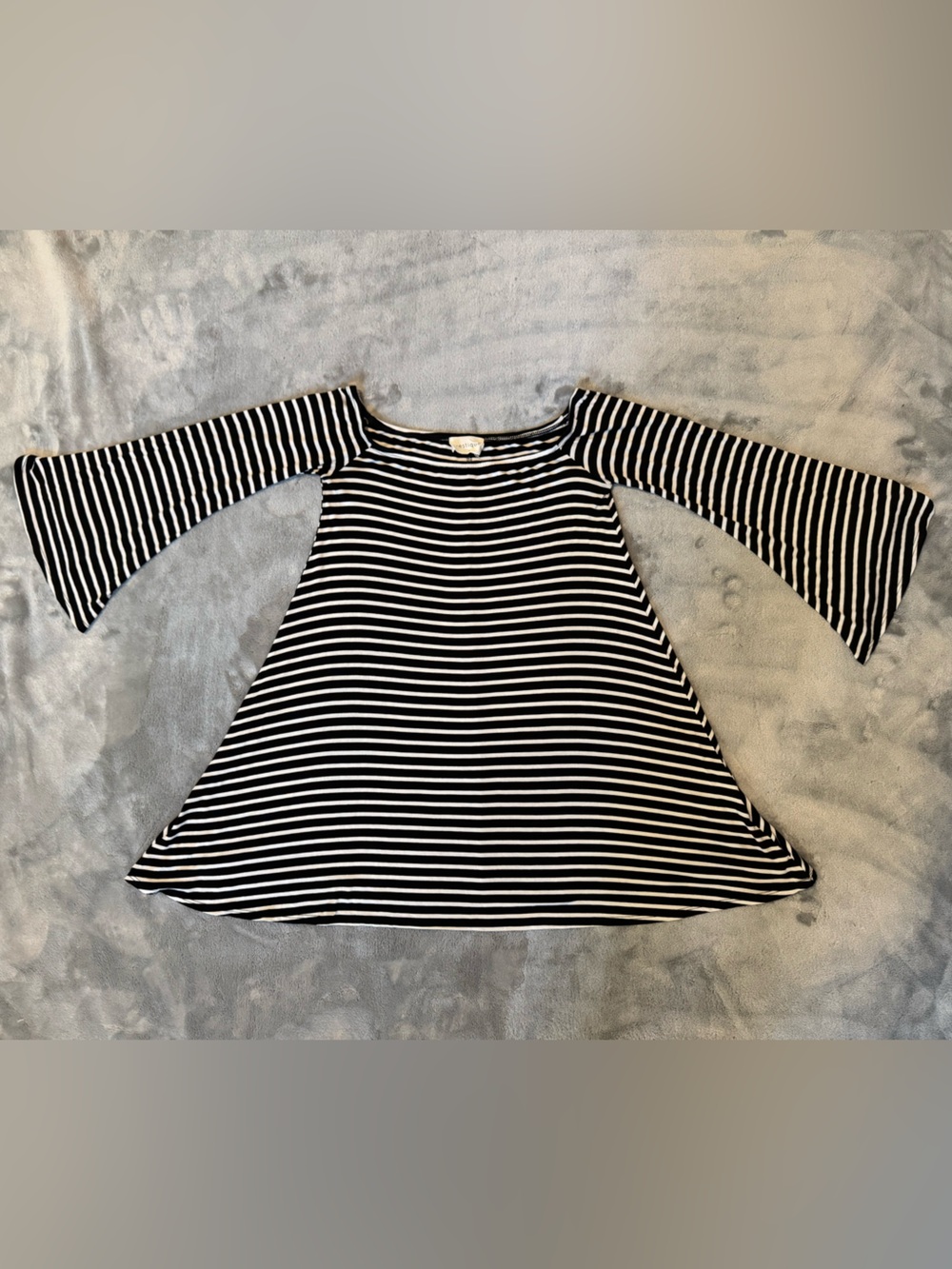 vestique Black and White Striped Bell Sleeve Mini Dress